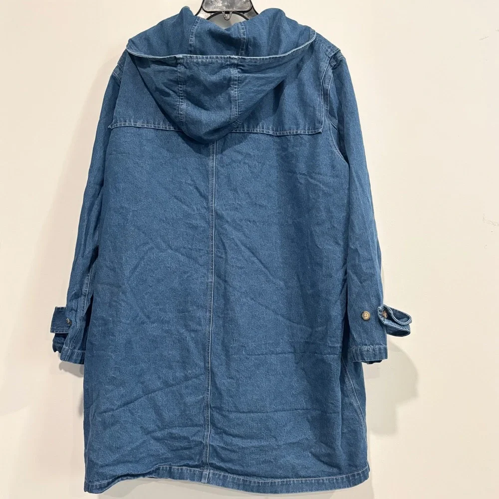 Vtg Denim Co Womens Duffle Chore Coat 2X Hooded Toggle Barn Fleece Lined 21230